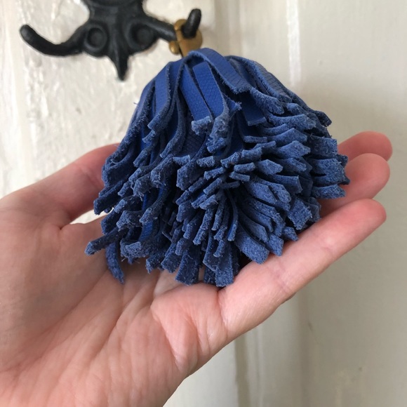 Clare V Blue Leather Oui Pom Pom Tassel - Picture 7 of 8